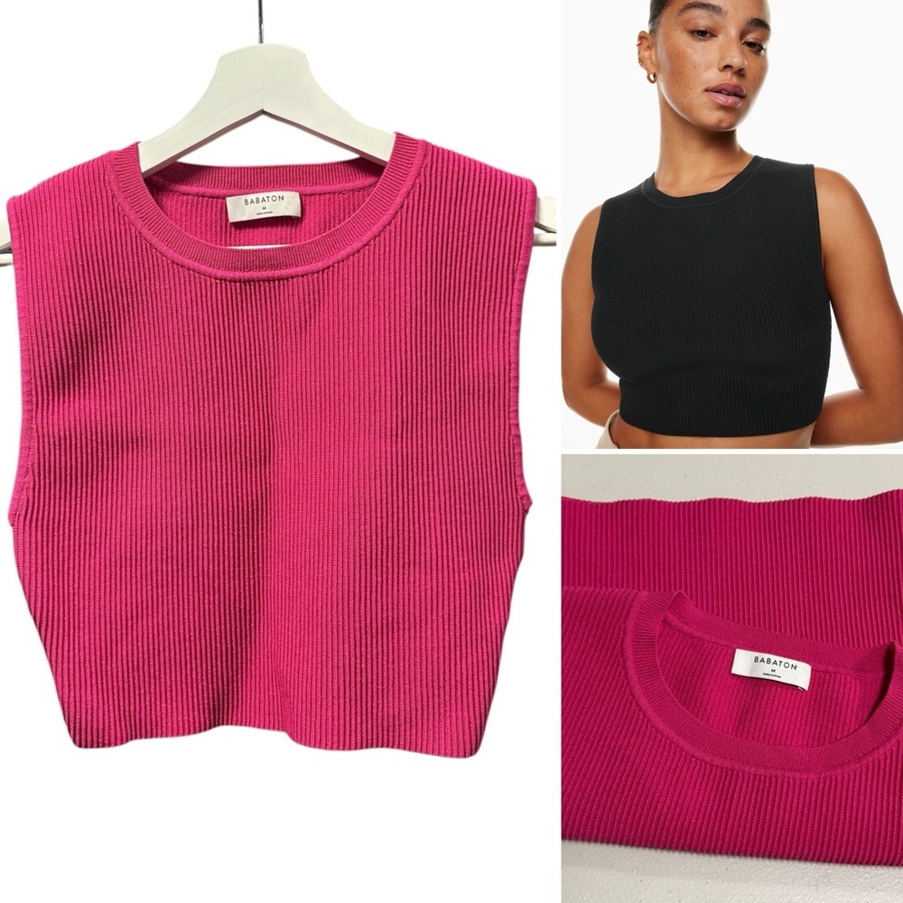 Aritzia BABATON Sculpt Knit Muscle Cropped Tank in Hot Pink